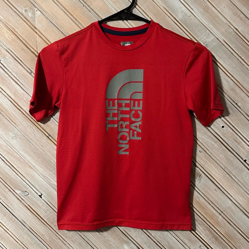 The North Face Kids Red Tee with Gray Logo Flashdry Outdoors T Shirt